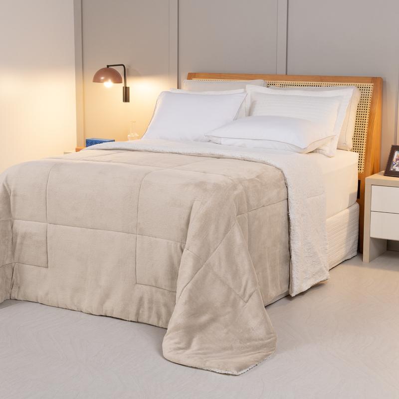 Cobertor QUEEN dupla face sherpa manta fleece matelasse