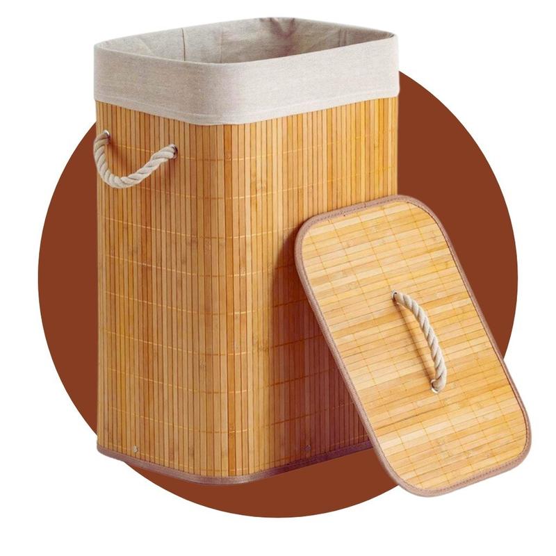 Cesto de Roupa Suja Limpa 60 LITROS Lavanderia em Bambu com tampa