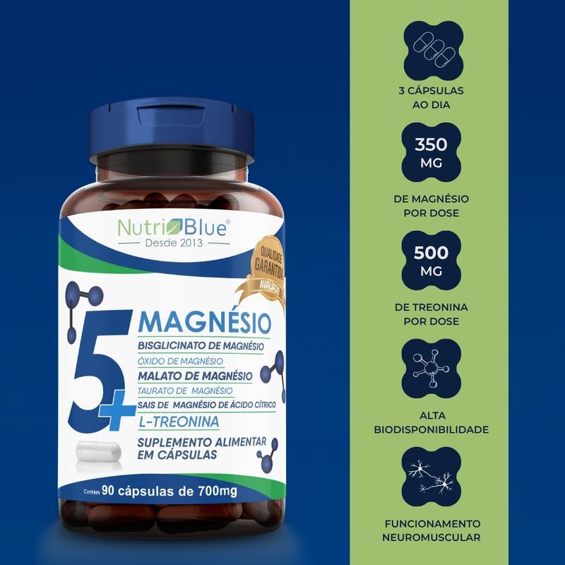 NutriBlue Magnésio 5 + Com Treonina 90 Cápsulas de 700mg Suplemento