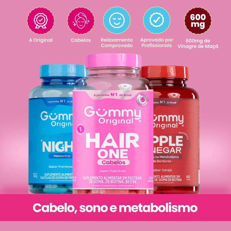 Kit 3 Gummy Original: Night + Vinagre de Maçã + Hair One