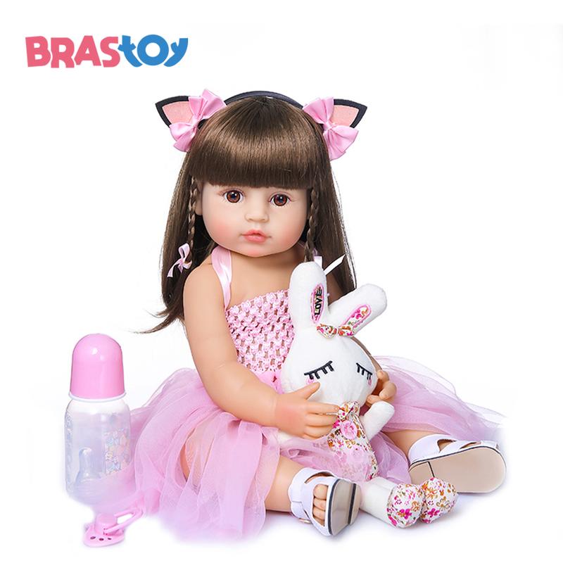 BRASTOY Boneca Reborn 100% Silicone Menina Original 55cm Coelho