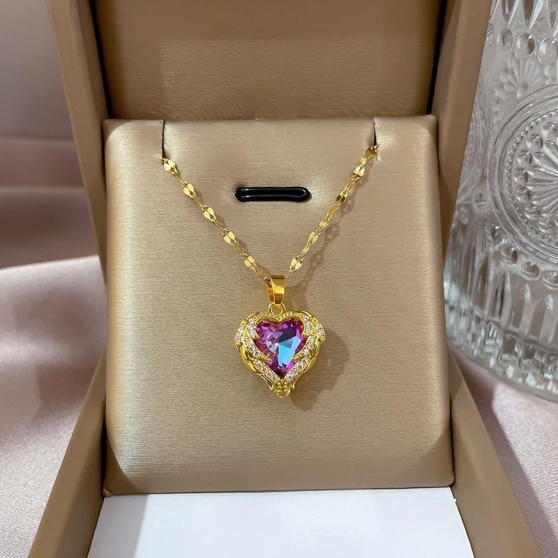 Colar De Cristal De Coração Azul Oceano Com Pingente De Amor Colar