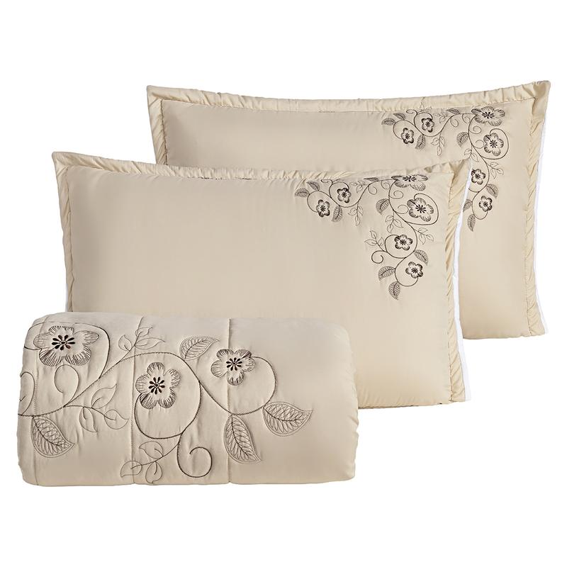 Cobre Leito Colcha London Bordado Dupla Face Queen 3 Peças