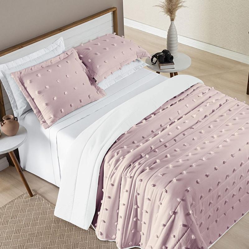 Cobre Leito Pompom 300 Fios Dupla Face Macio Minimalista Poppy
