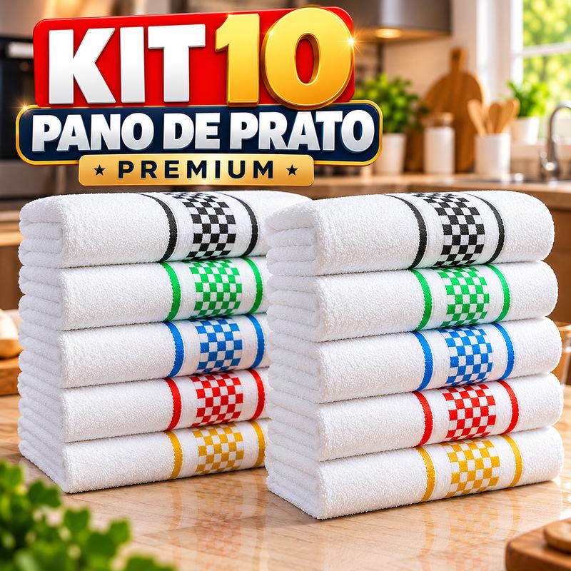Kit 10 Panos de Prato 45x70 Jacquard Premium Atoalhado Copa Toalha de