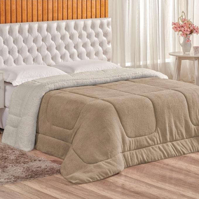 Coberdrom Queen Sherpa 2,40m x 2,20m Edredom Pele de Carneiro Dupla