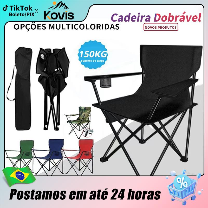 【Kovis】Cadeira Dobrável com Porta Copos Pesca Praia Acampamento com