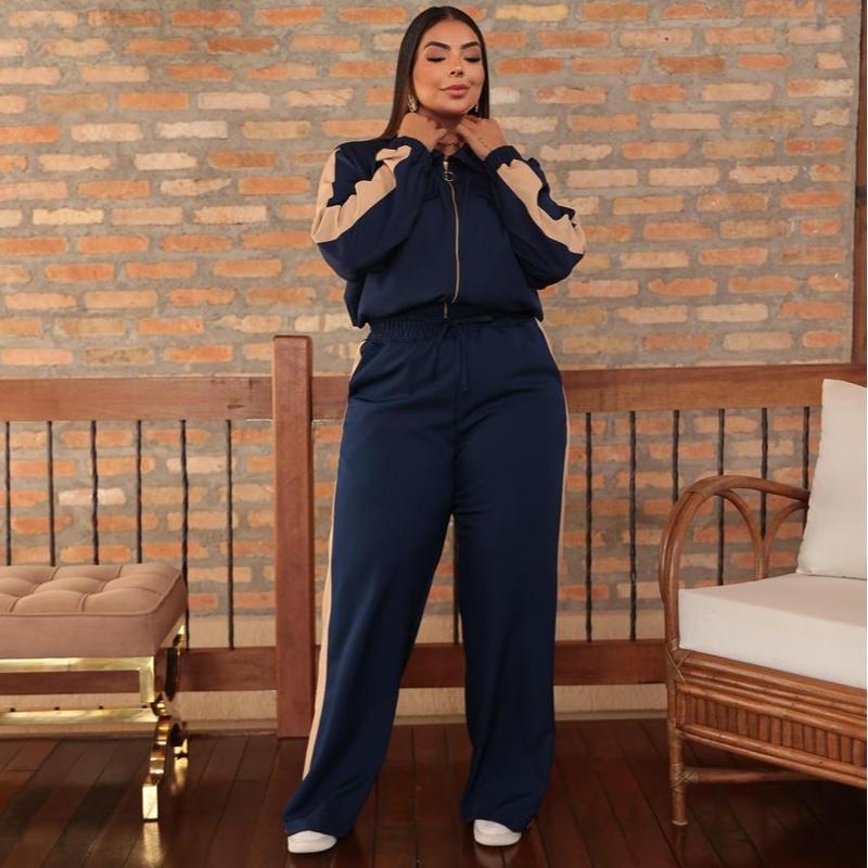 Conjunto Plus Size Feminino 2 Peças Inverno Blazer Zíper Calça