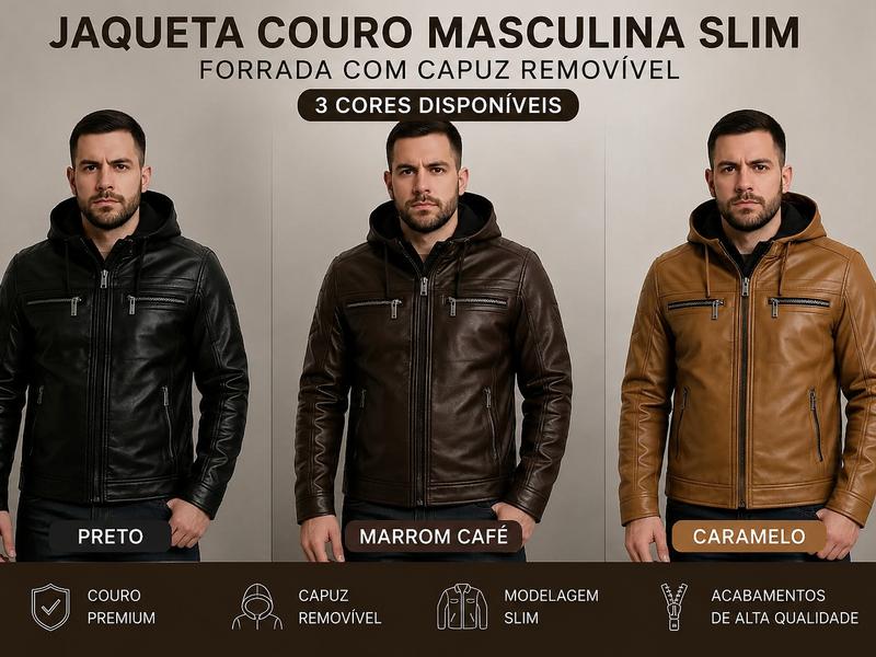 Jaqueta Couro Masculina Slim Forrada