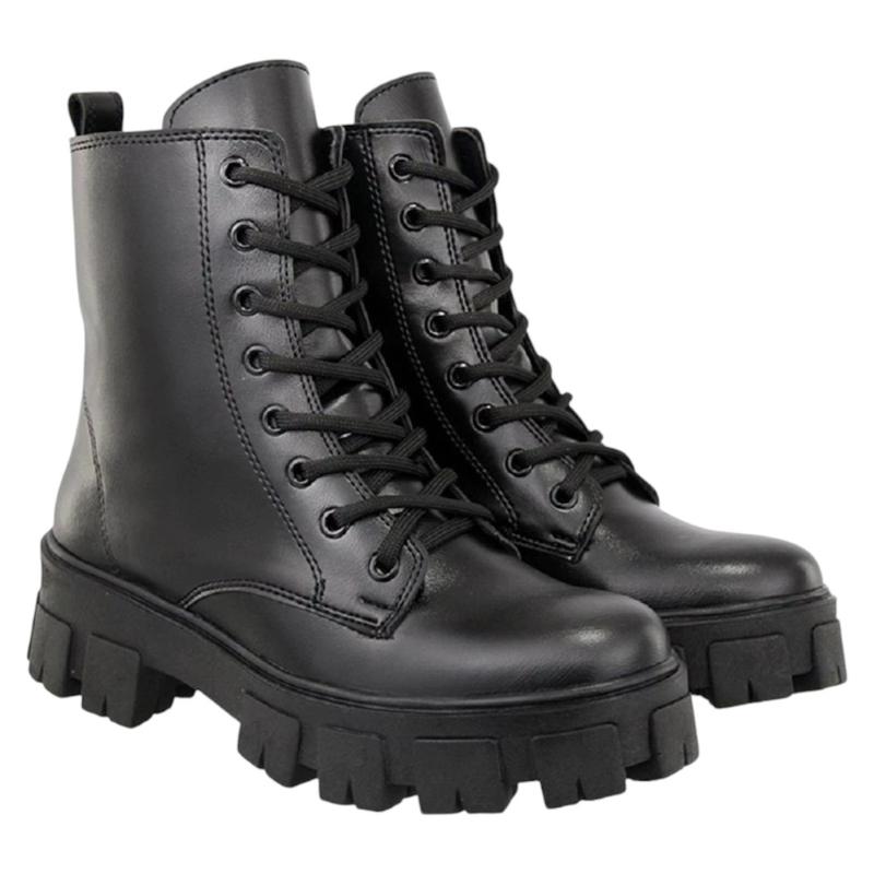 Bota Coturno Feminina Tratorada Preta Plataforma Casual Fashion