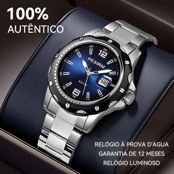 Relógio masculino em aço inoxidável, à prova d'água, com movimento de