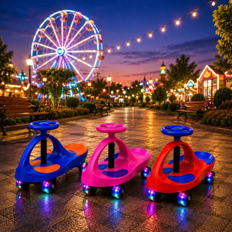Carrinho Infantil Rolimã Ginga Gira 360° Luz LED Sem Pedal Resistente