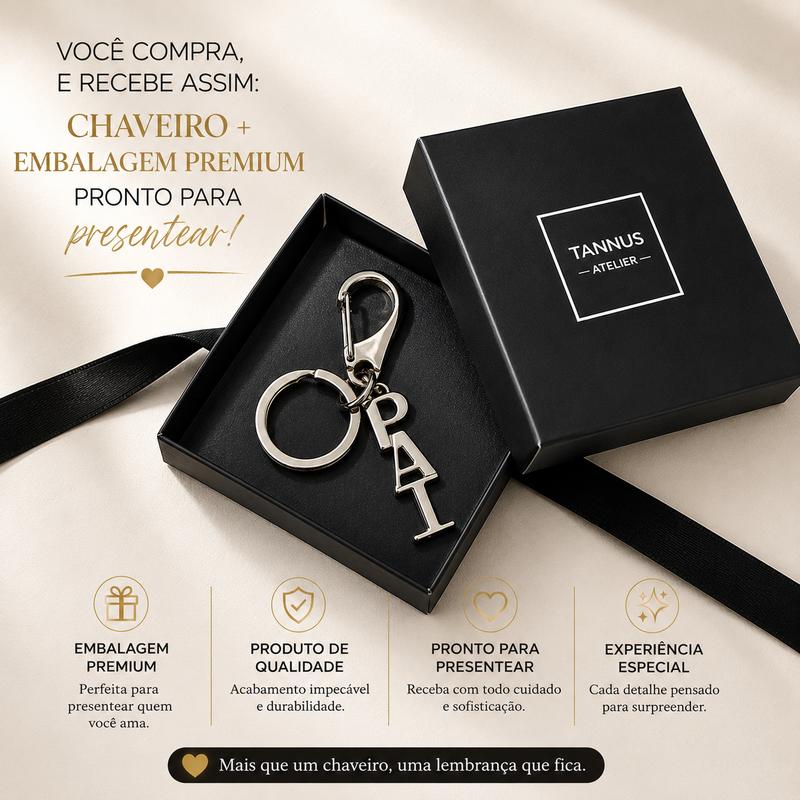 Dia dos Pais - Chaveiro Banho Prata com Mosquetão e Argola para