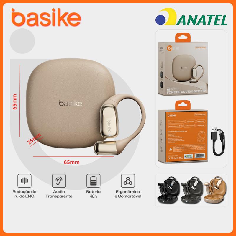 Basike fone de ouvido bluetooth sem fio aberto de gancho，ENC fone