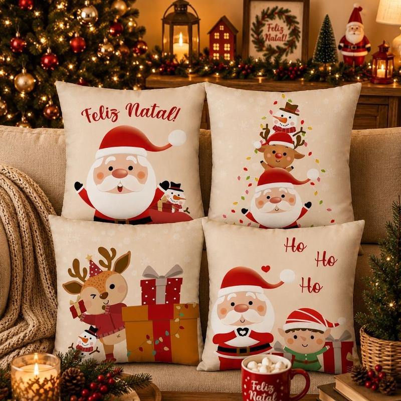 NATAL! Kit com 4 Capas para Almofadas Decorativas Natalinas 45x45 cm