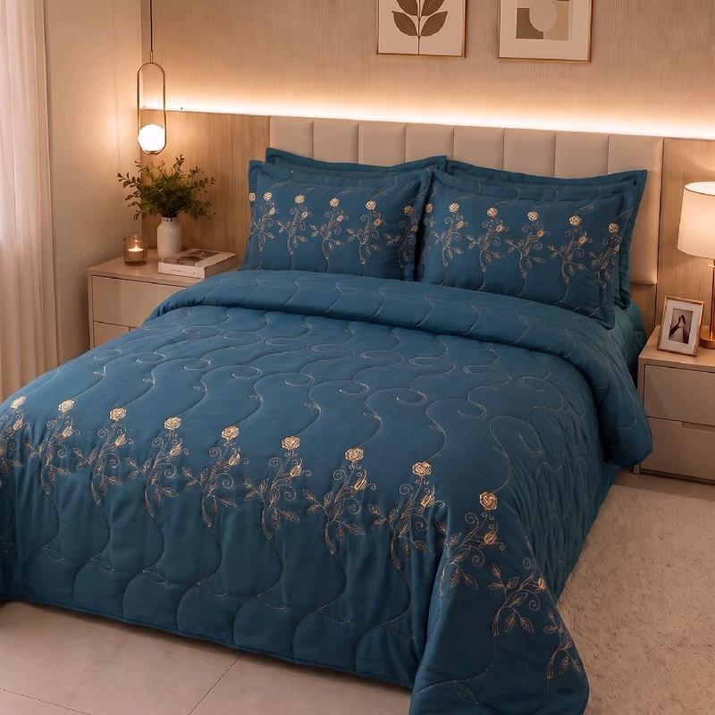 COBRE LEITO KING 2,80m x 2,60m MICROPERCAL BORDADO 3 PEÇAS FLORAL